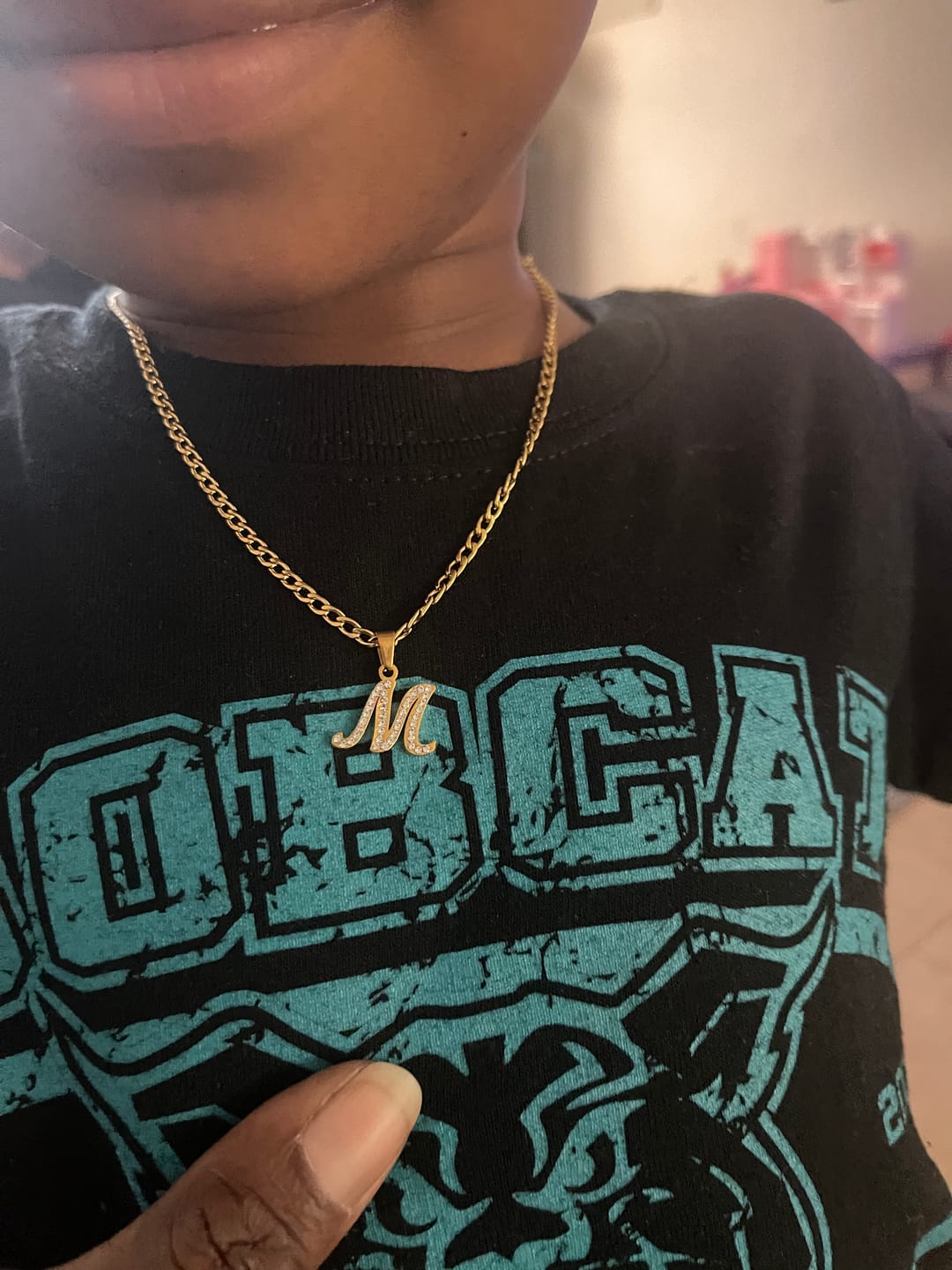 Customer photo review of Kids Script Iced Letter Necklace