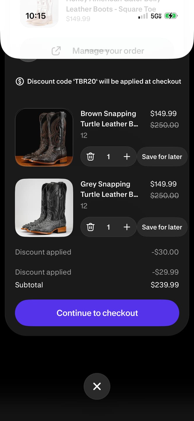 Customer photo review of Bone Caiman Hornback Leather Boots - Square Toe