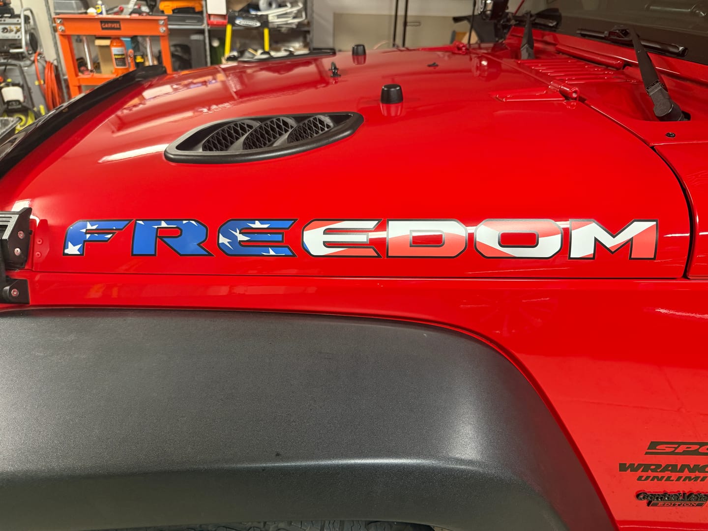 Customer photo review of American Flag Hood Lettering | Set of 2