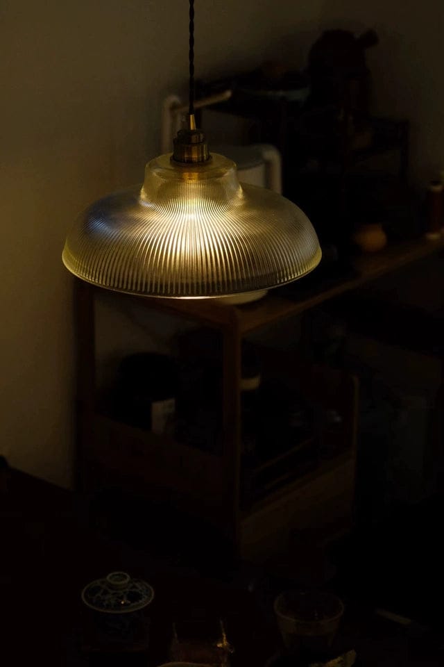Customer photo review of Vintage 1-Light Striped Glass Dome-Shaped Pendant Light