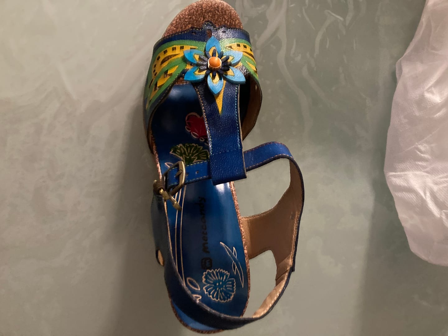 Customer photo review of Handmade Leather Colored Stripe Heel Comfy Sandals