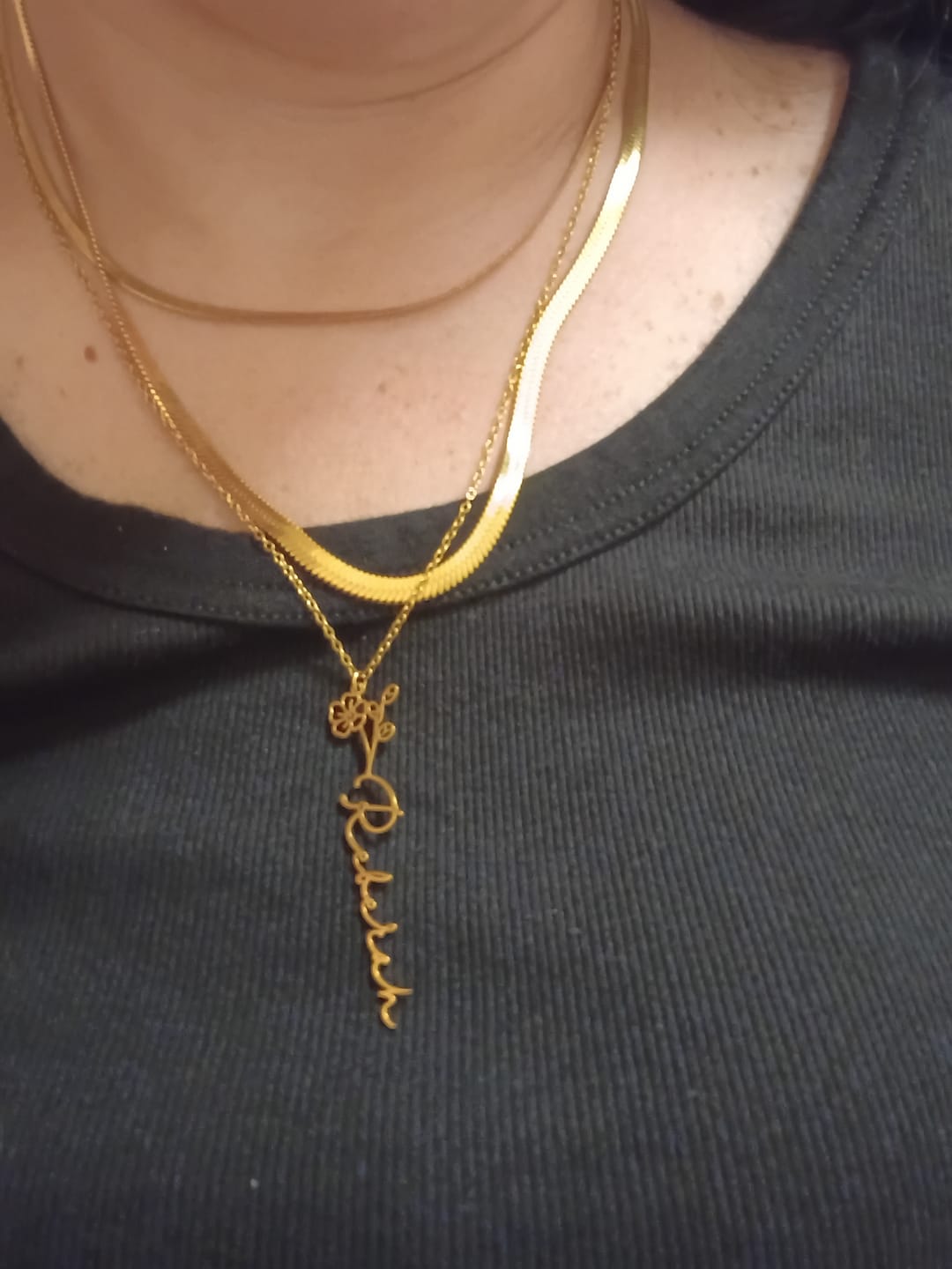 Customer photo review of Birth Flower Name Necklace