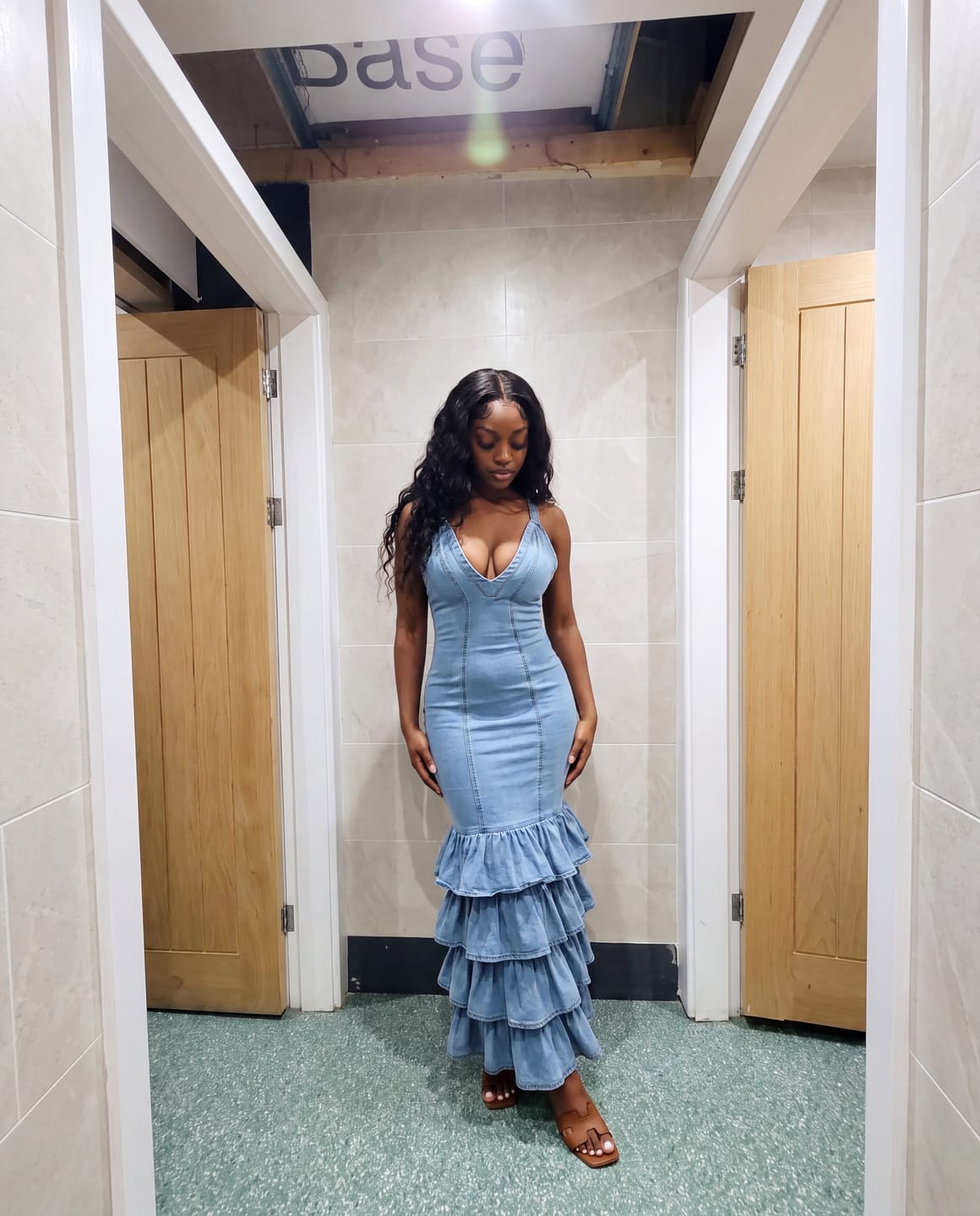Customer photo review of Tiered Mermaid Faux Denim Dress