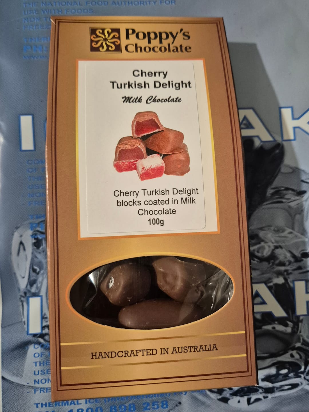 Customer photo review of Chocolate Coated Cherry Flavoured Turkish Delight Milk Chocolate 100g