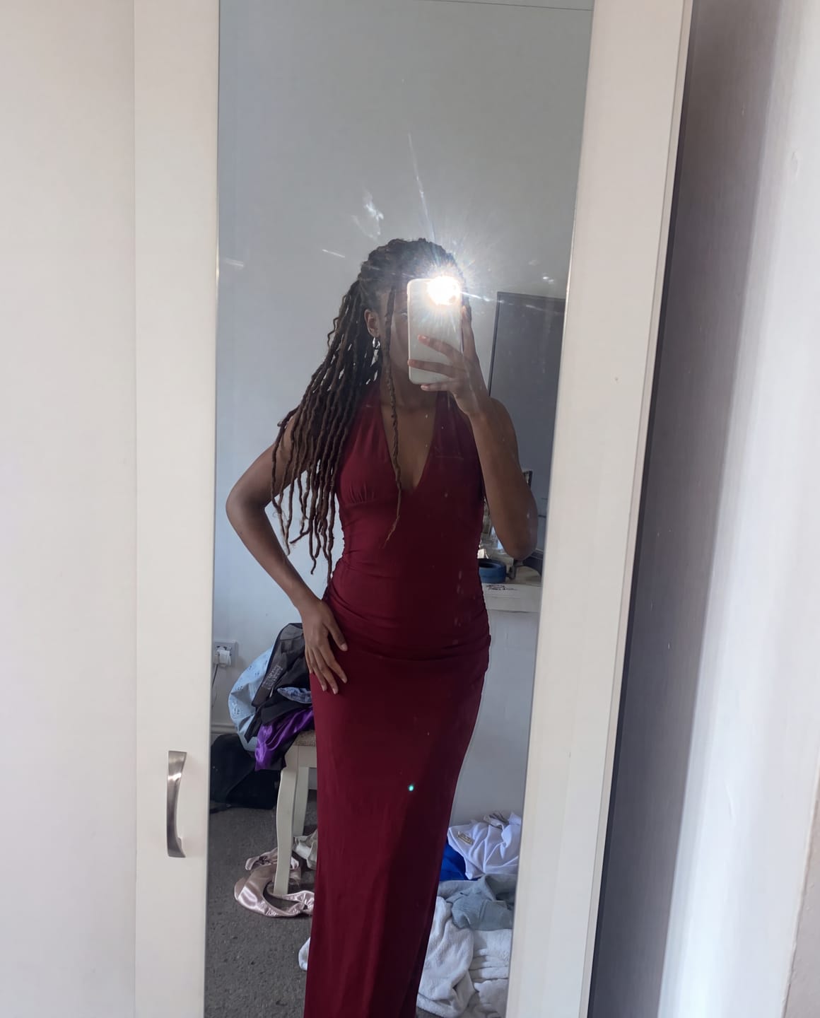 Customer photo review of Sultry Plunge Halter Gown