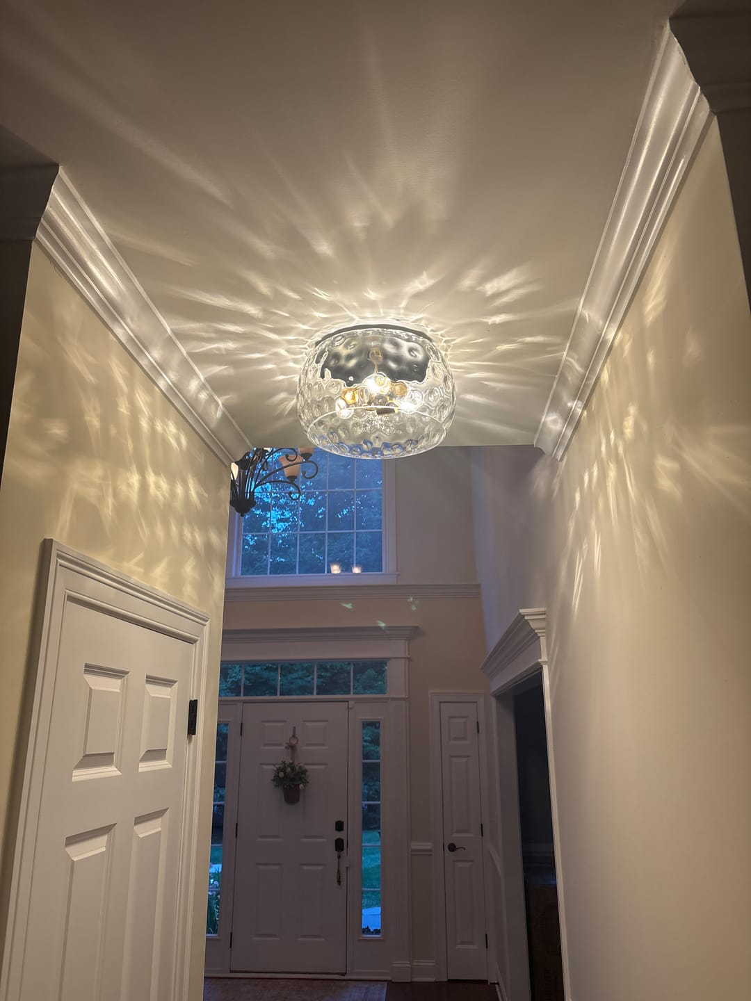 Customer photo review of 3-Light Wide Bowl Hammered Glass Round Flush Mount