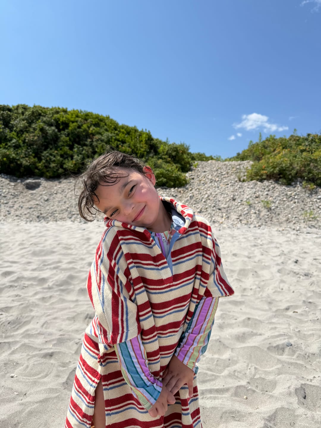 Customer photo review of Beach Stripe Kids Towel Poncho