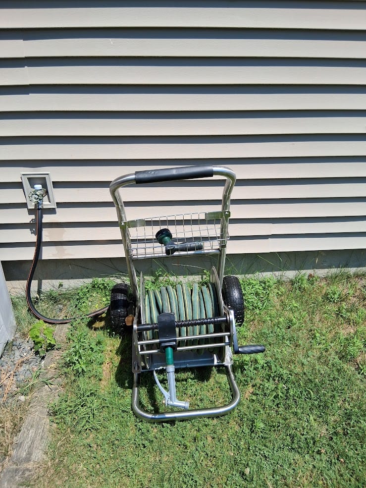 Customer photo review of Garden Hose Reel Cart-2 Wheels-Stainless Steel-Heavy Duty
