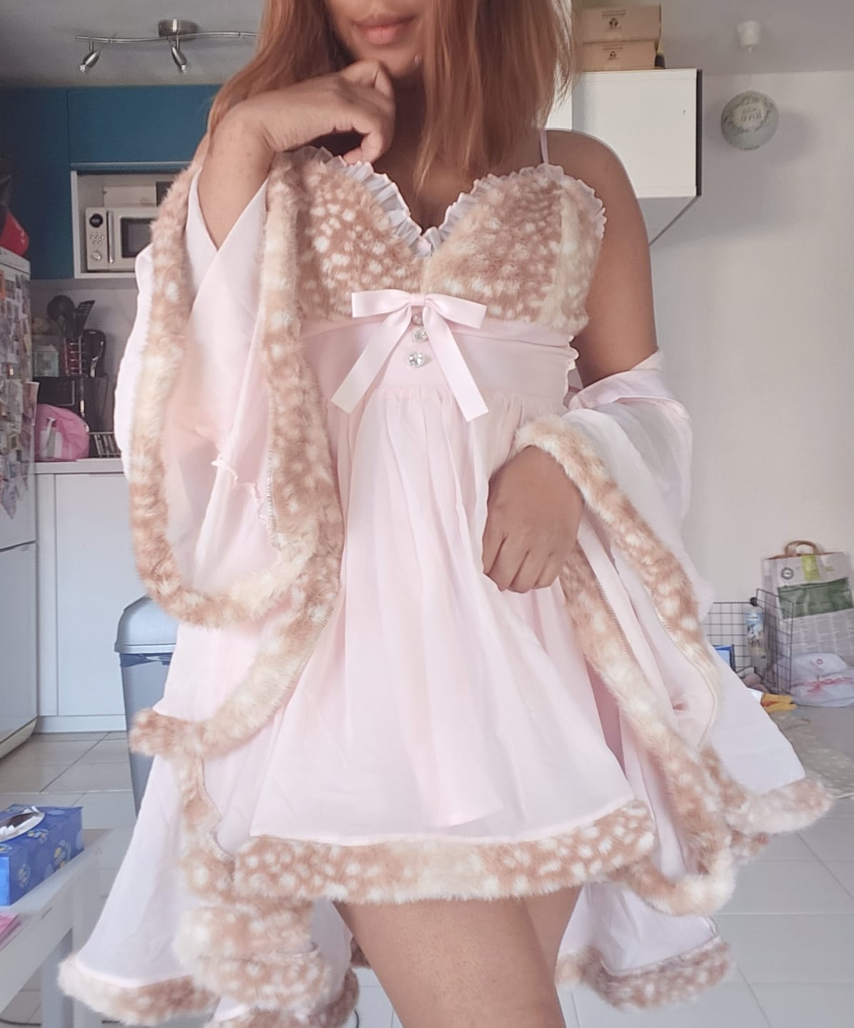 Customer photo review of Bambi Princess Fur Chiffon Robe (Pink)