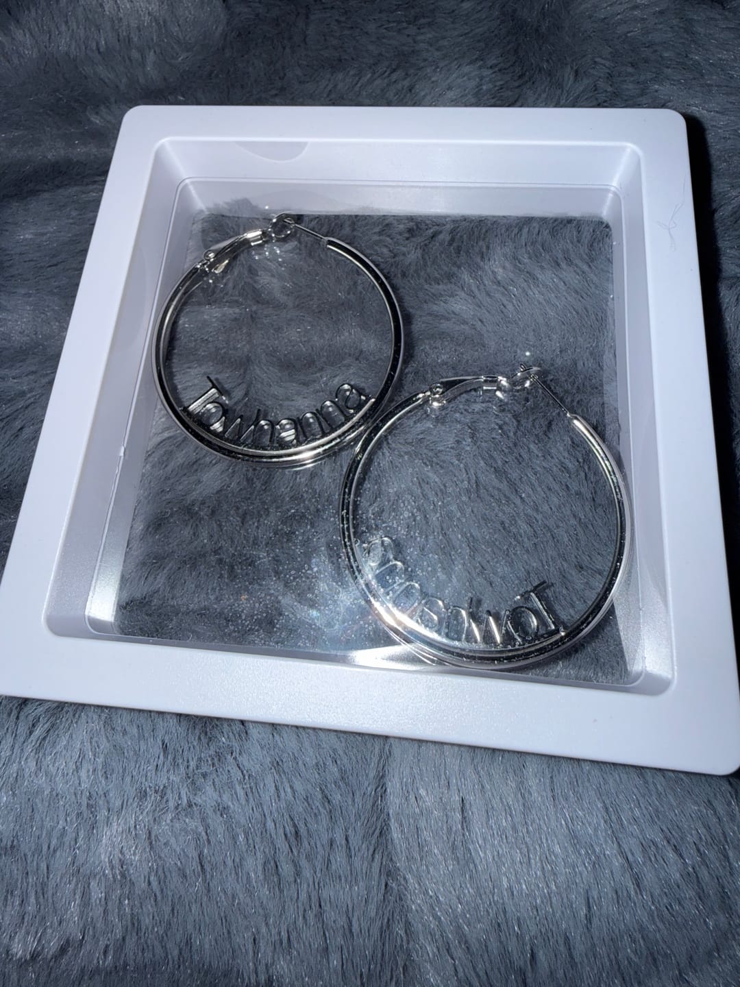 Customer photo review of Name Hoop Earrings