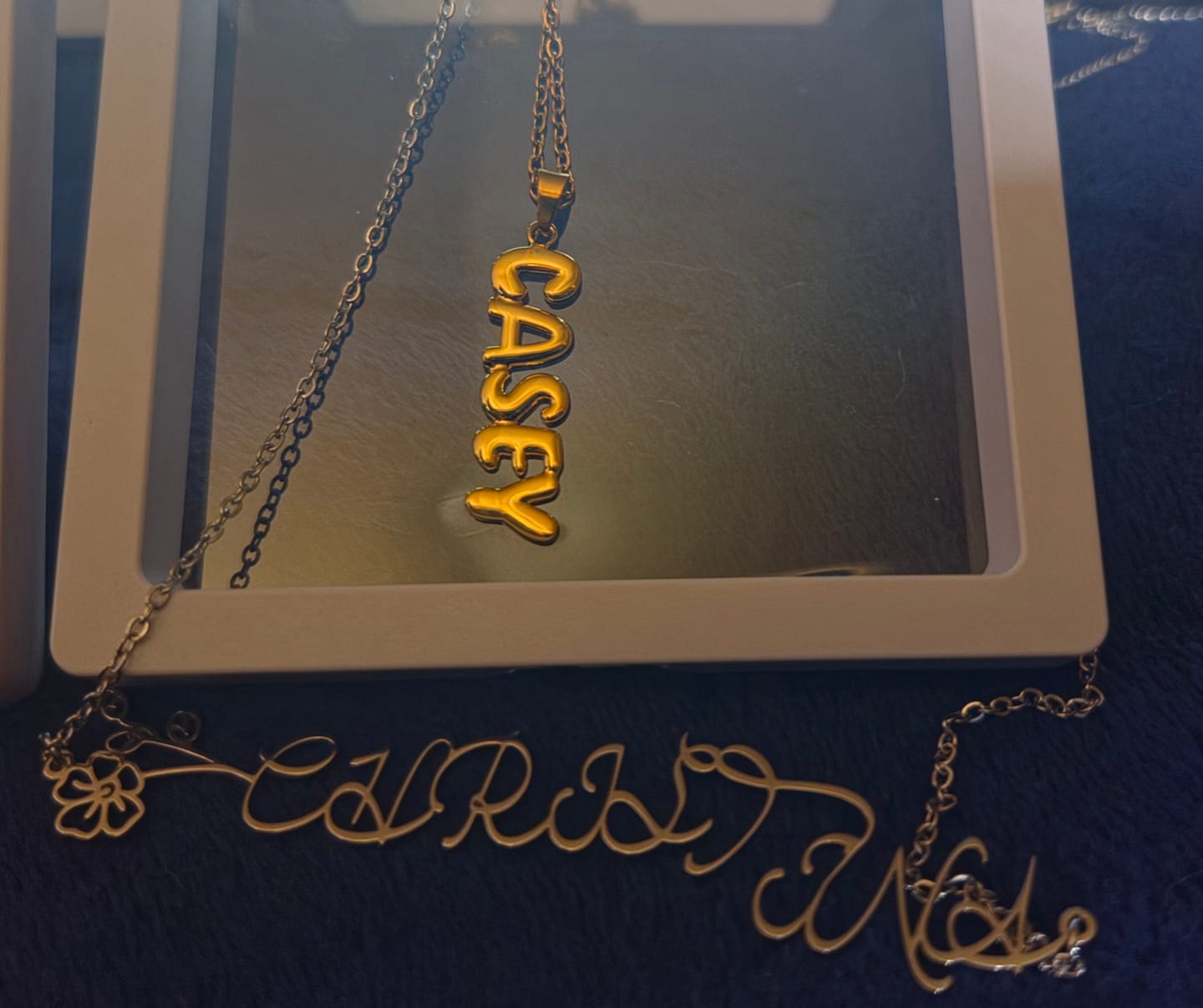 Customer photo review of Birth Flower Horizontal Name Necklace