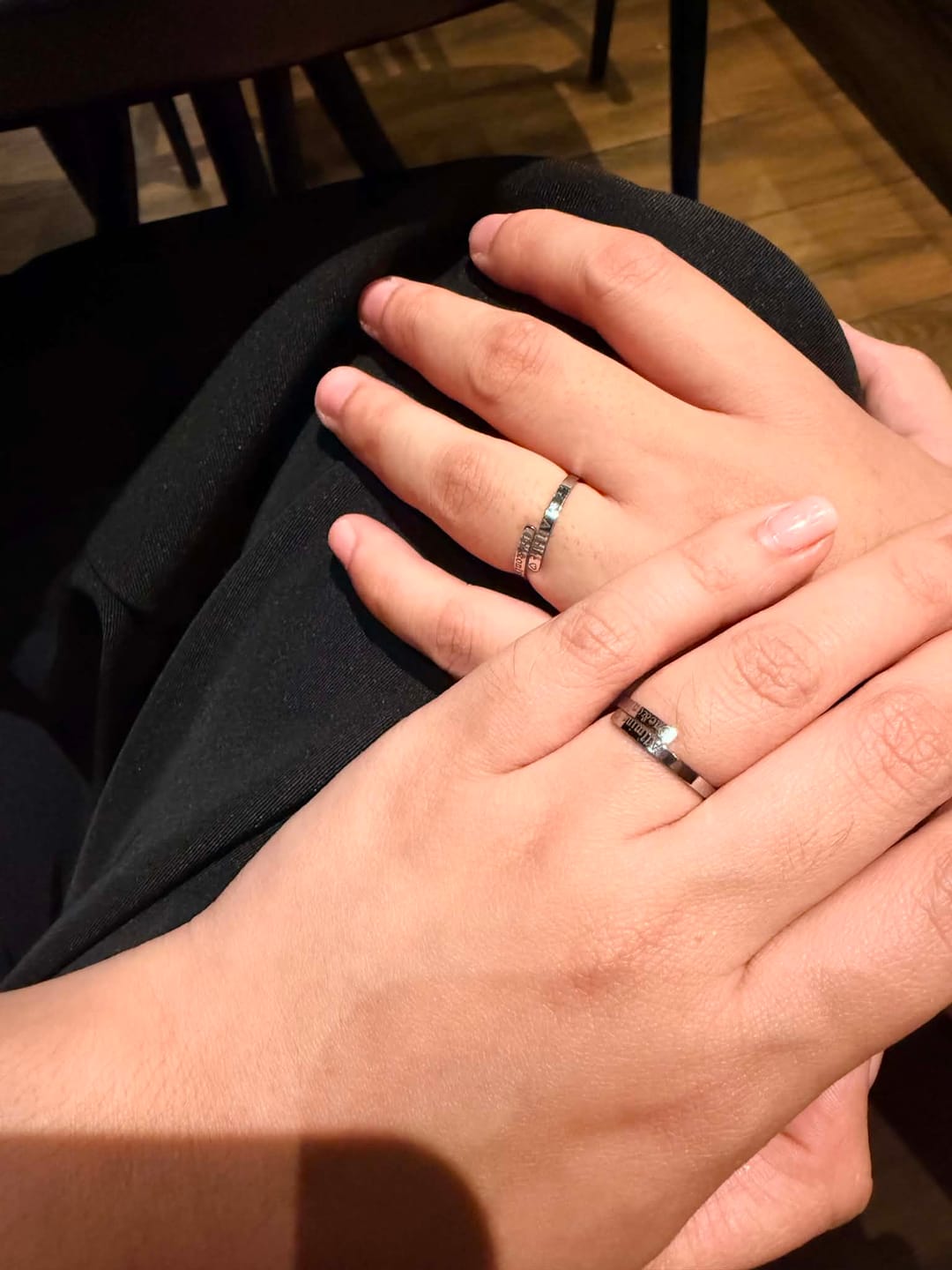 Customer photo review of Adjustable Promise Ring – Personalized Couple Ring in Silver or Gold