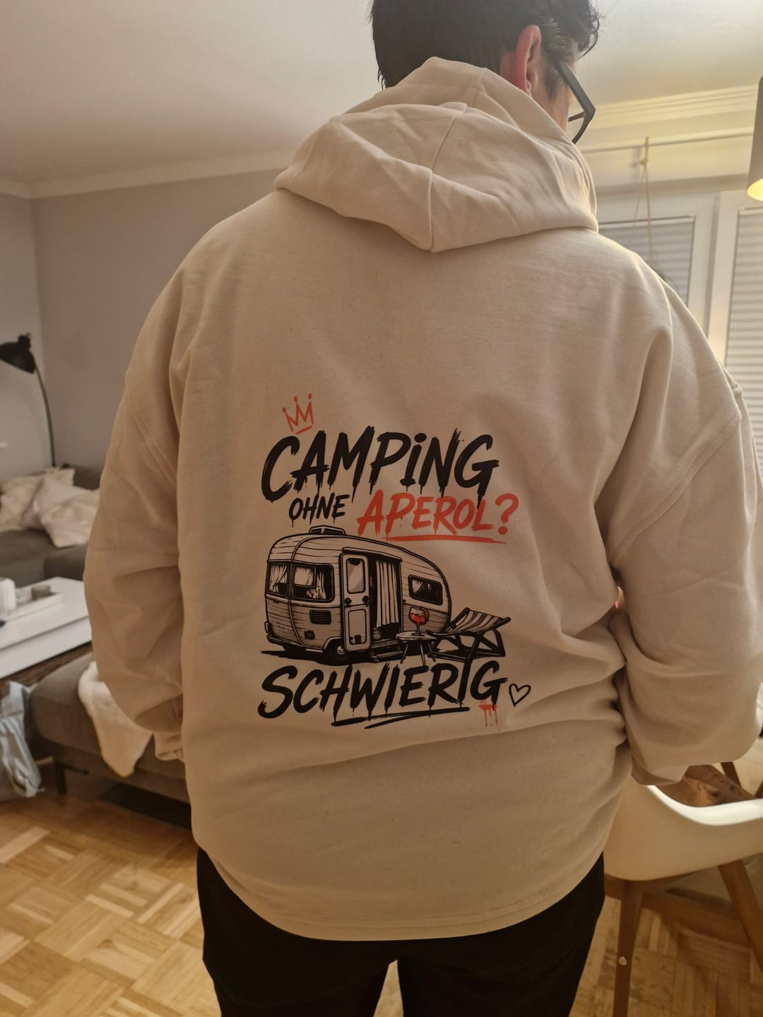 Customer photo review of Camping ohne Aperol - Rückendruck |  Premium Hoodie unisex