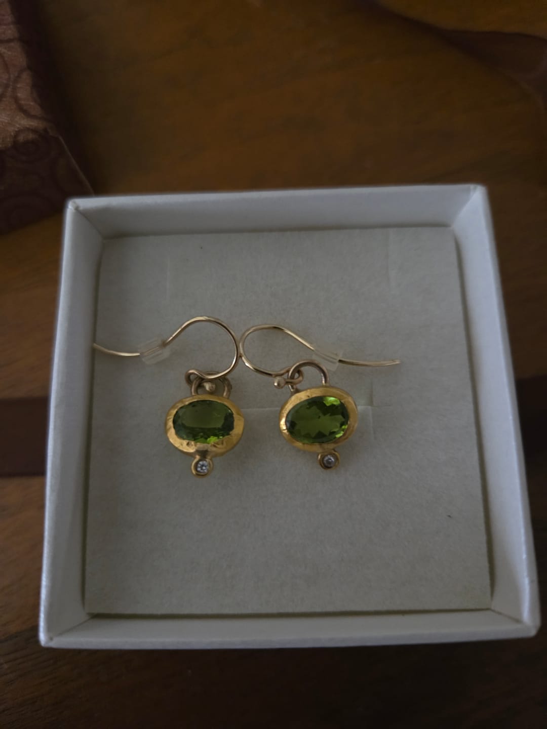 Customer photo review of Nava Zahavi Yellow Gold Oval Peridot and Diamond Earrings