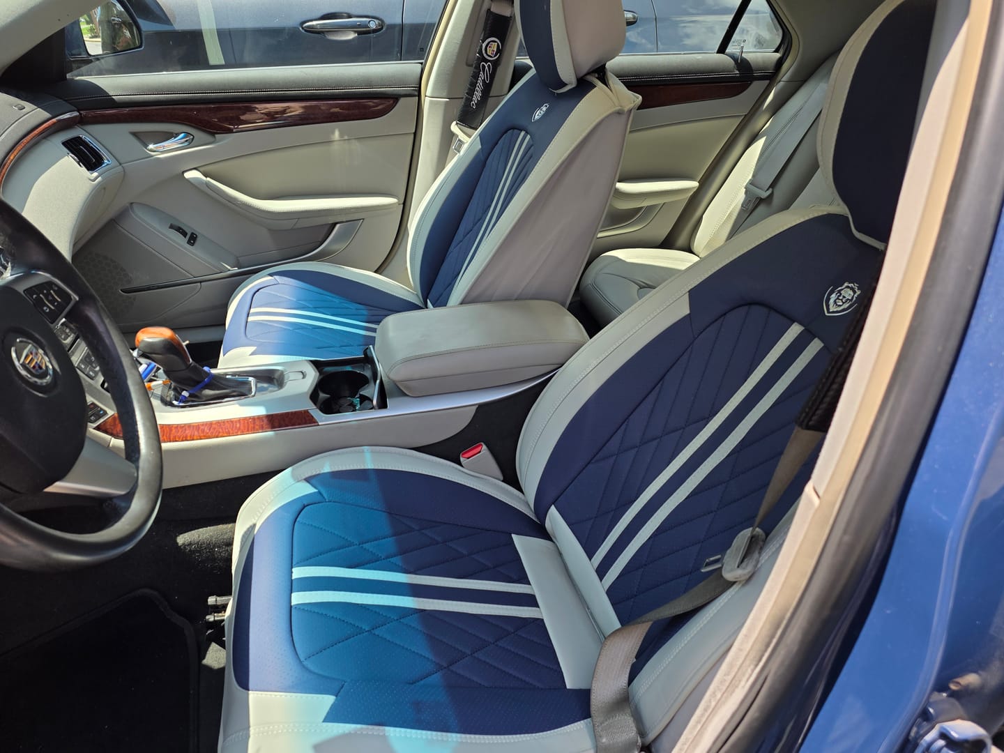 Customer photo review of Blue & Gray Car Seat Covers