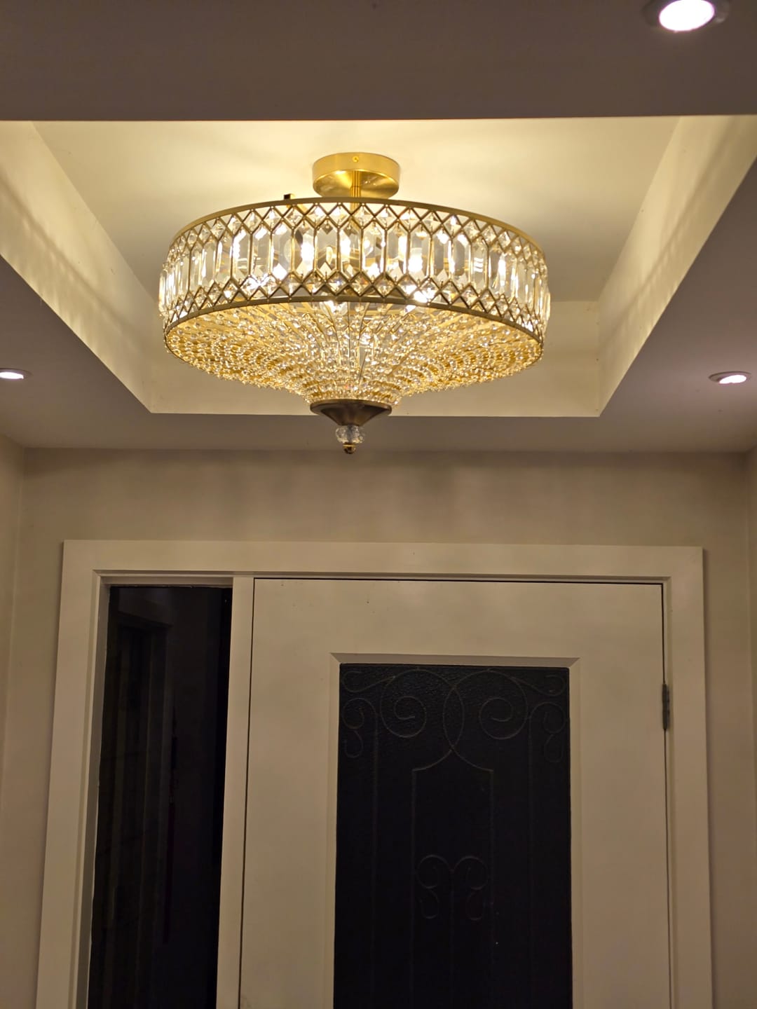 Customer photo review of 6-Light Glam Drum Semi Flush Mount With Crystal For Aisle Porch
