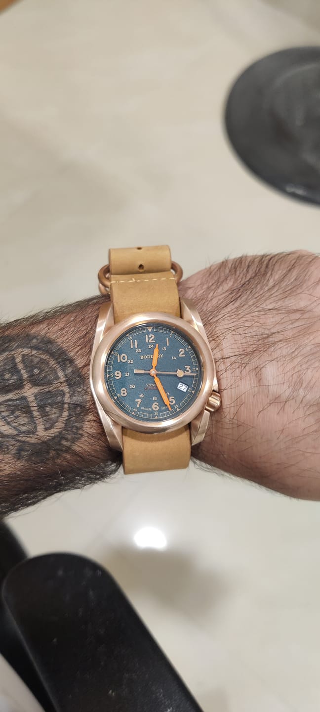 Customer photo review of VOYAGER - 100M Waterproof Bronze Automatic Field Watch | Sandstone Green