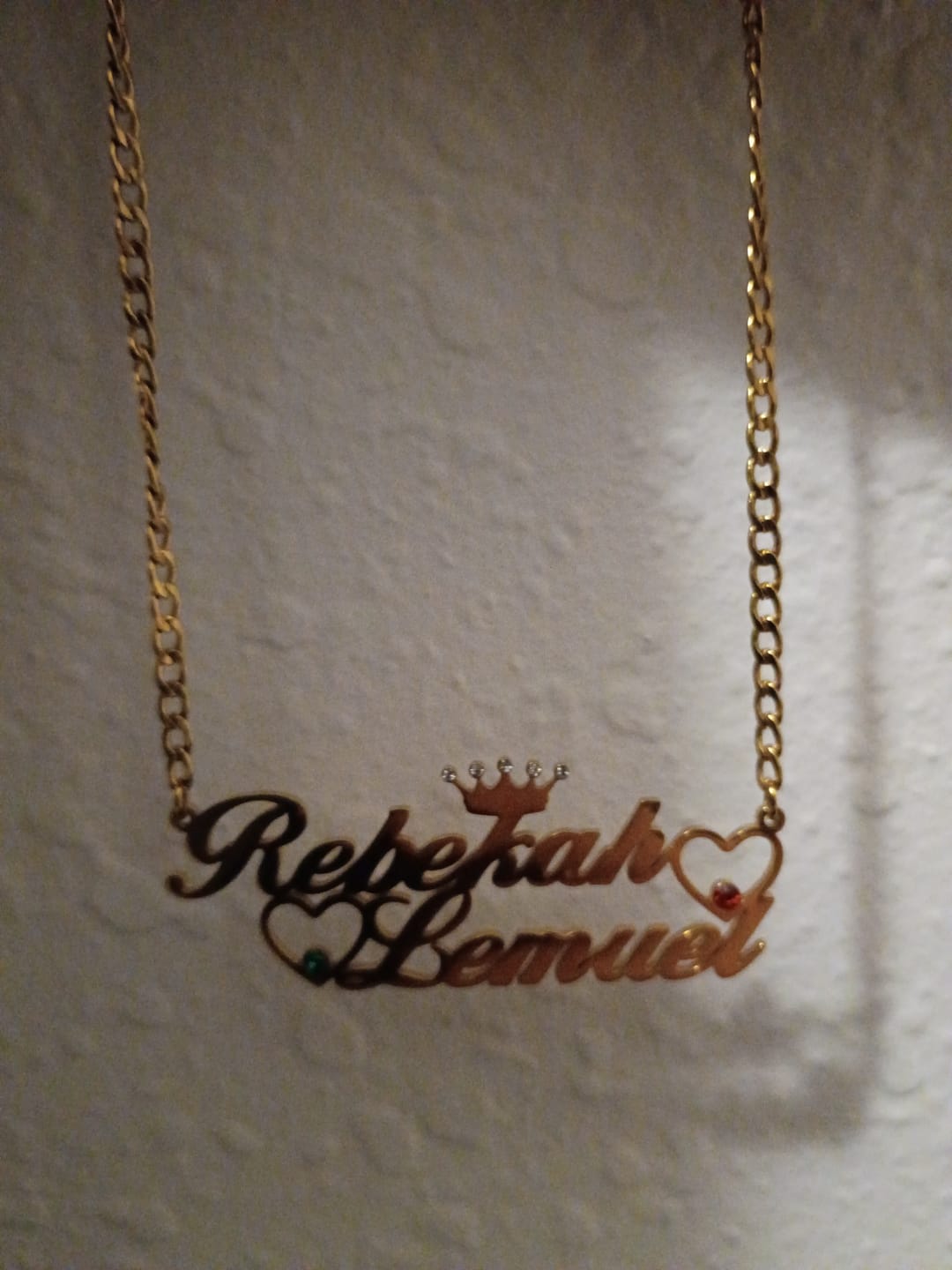 Customer photo review of Double Heart Name Necklace w/ Cuban Chain