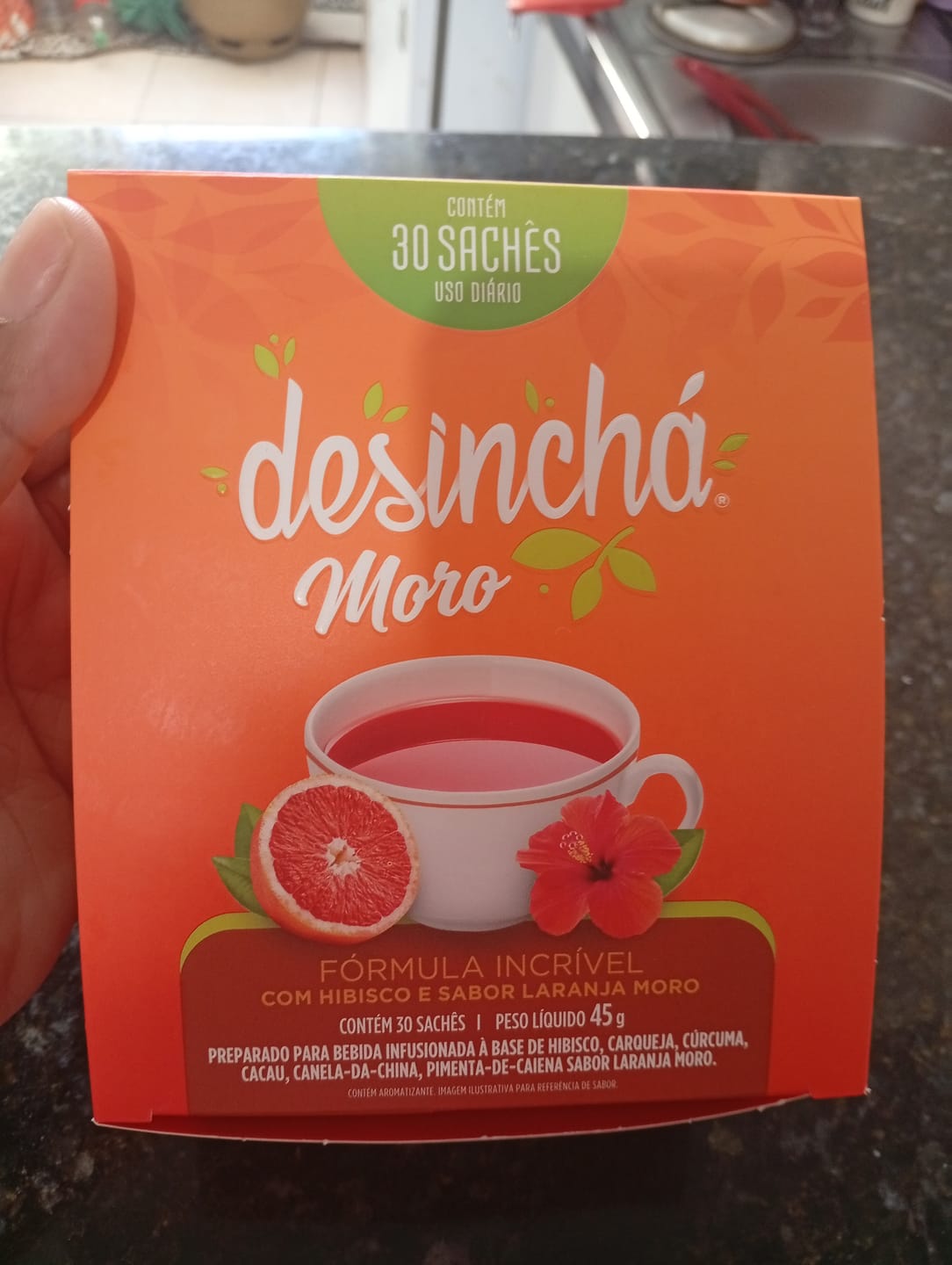 Customer photo review of Desinchá Laranja Moro e Hibisco (30 sachês)