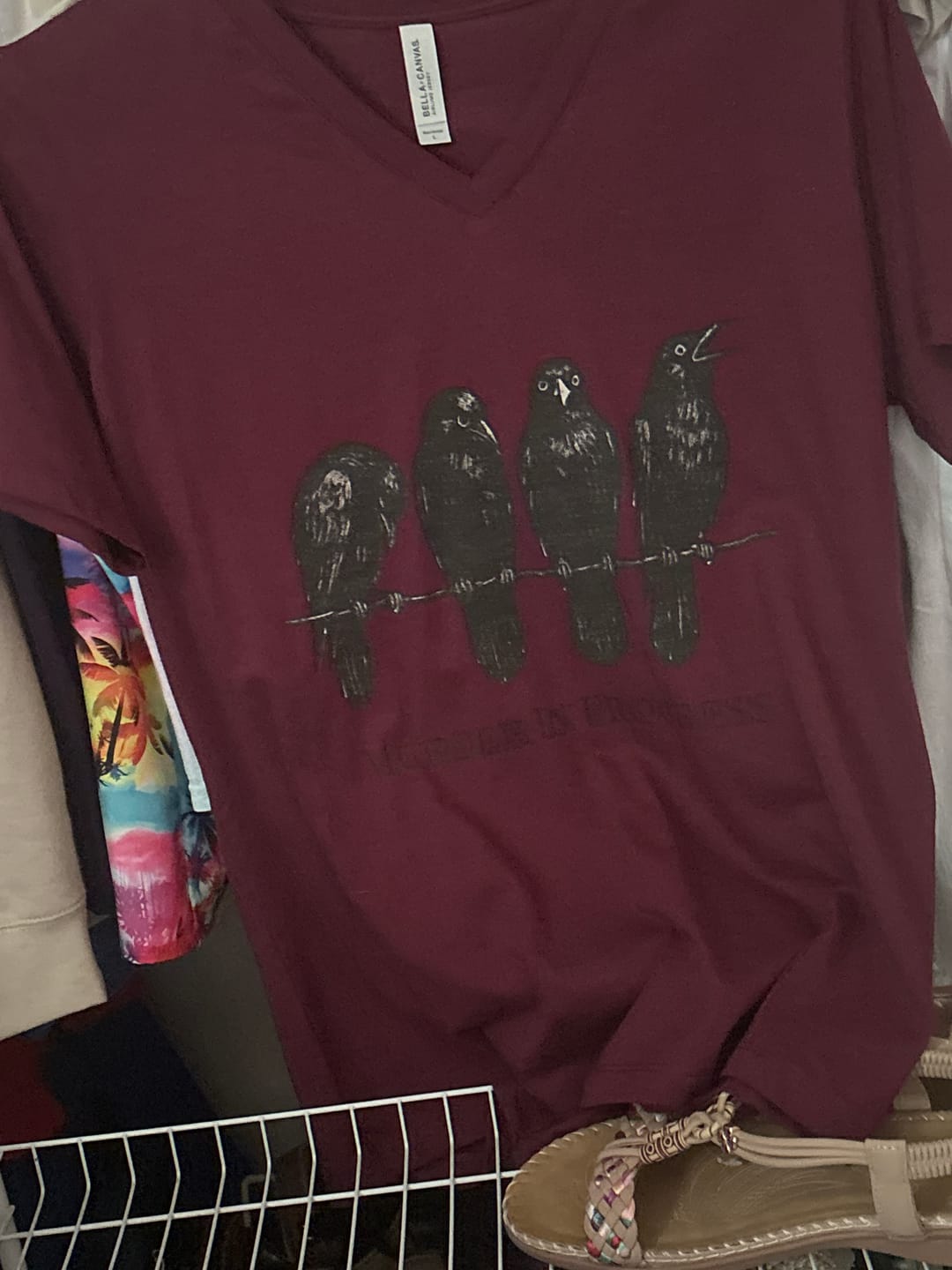 Customer photo review of Murder In Progress Crows V-Neck T-Shirt