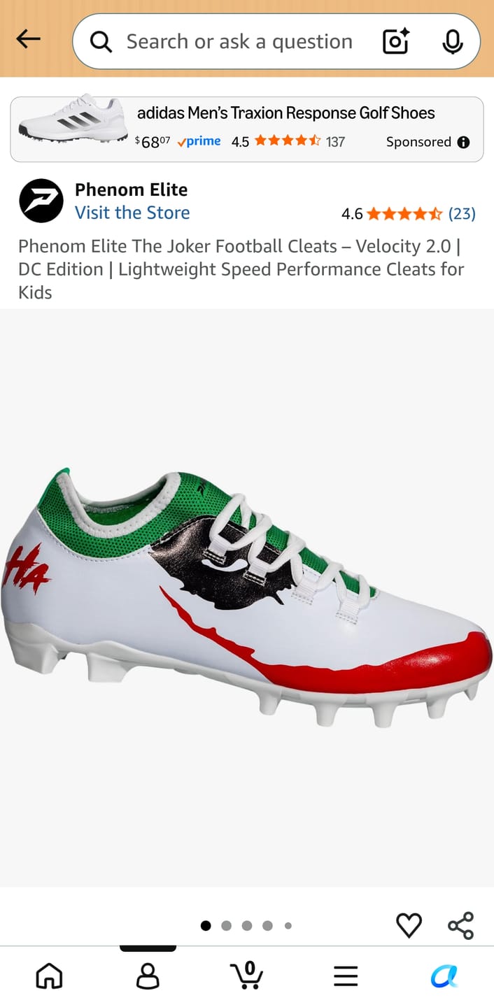 Customer photo review of The Officially Licensed Joker Youth Football Cleats - Velocity 2.0 by Phenom Elite