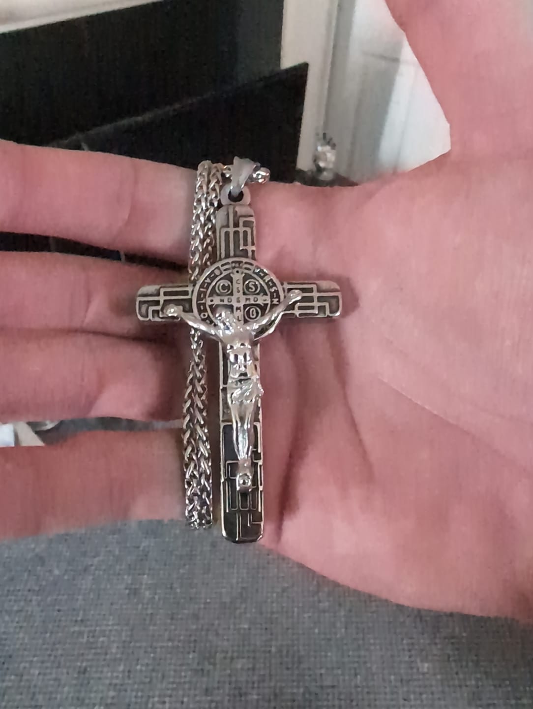 Customer photo review of Christianartworkshop Classic Retro Style Crucifix St. Benedict Medal Protection Pendant Necklace