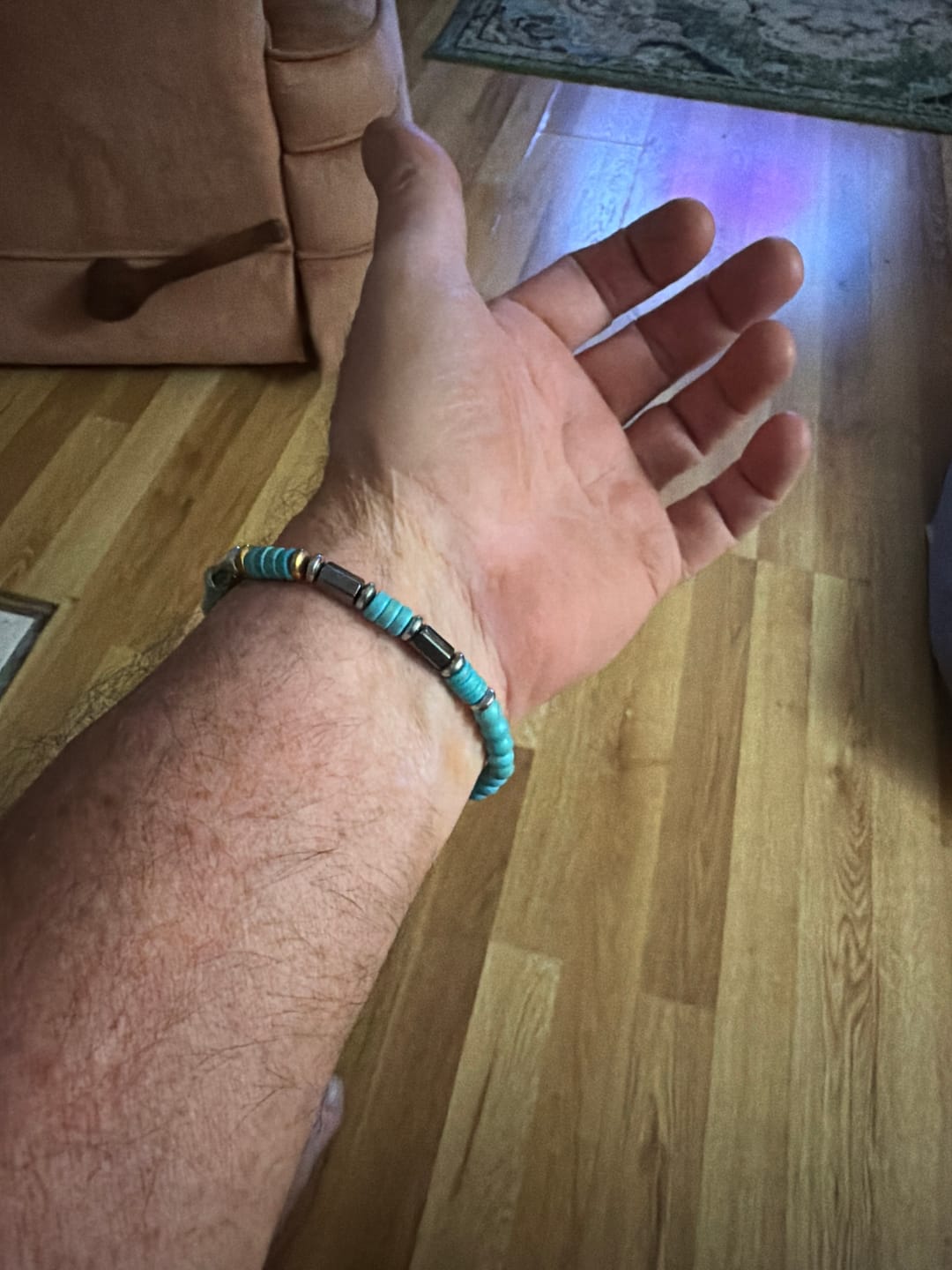 Customer photo review of Men’s Hematite & Turquoise Bracelet – Natural Stone Grounding Jewelry for Strength, Focus & Protection