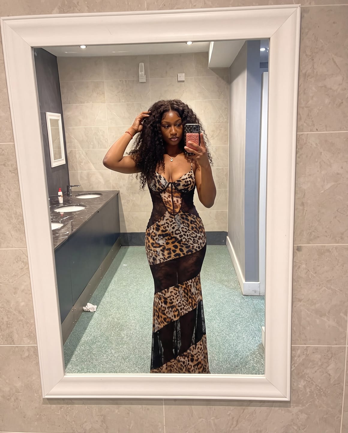 Customer photo review of Leopard Lace Corset Maxi