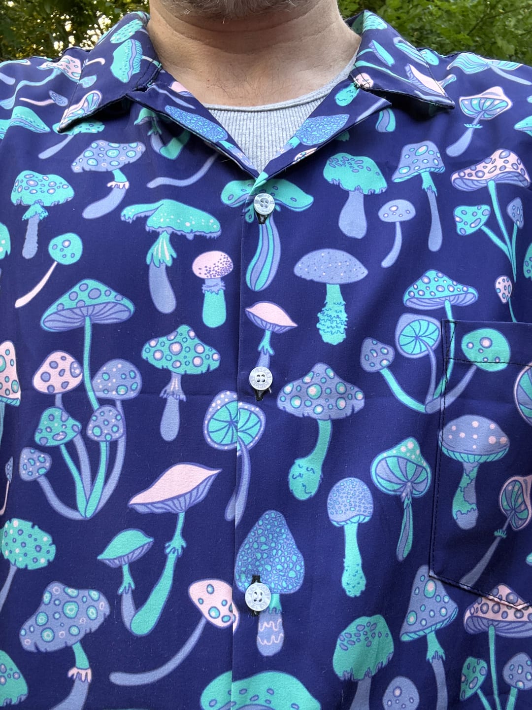 Customer photo review of Psychedelic Mushrooms Button Up Shirt