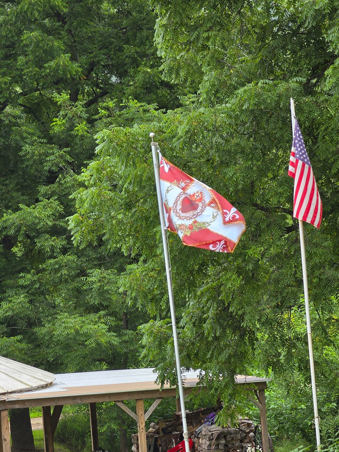 Customer photo review of Flag of the Sacred Heart – Red – Indoor/outdoor Flag – Polyester – 2x3, 3x5 and 4x6.