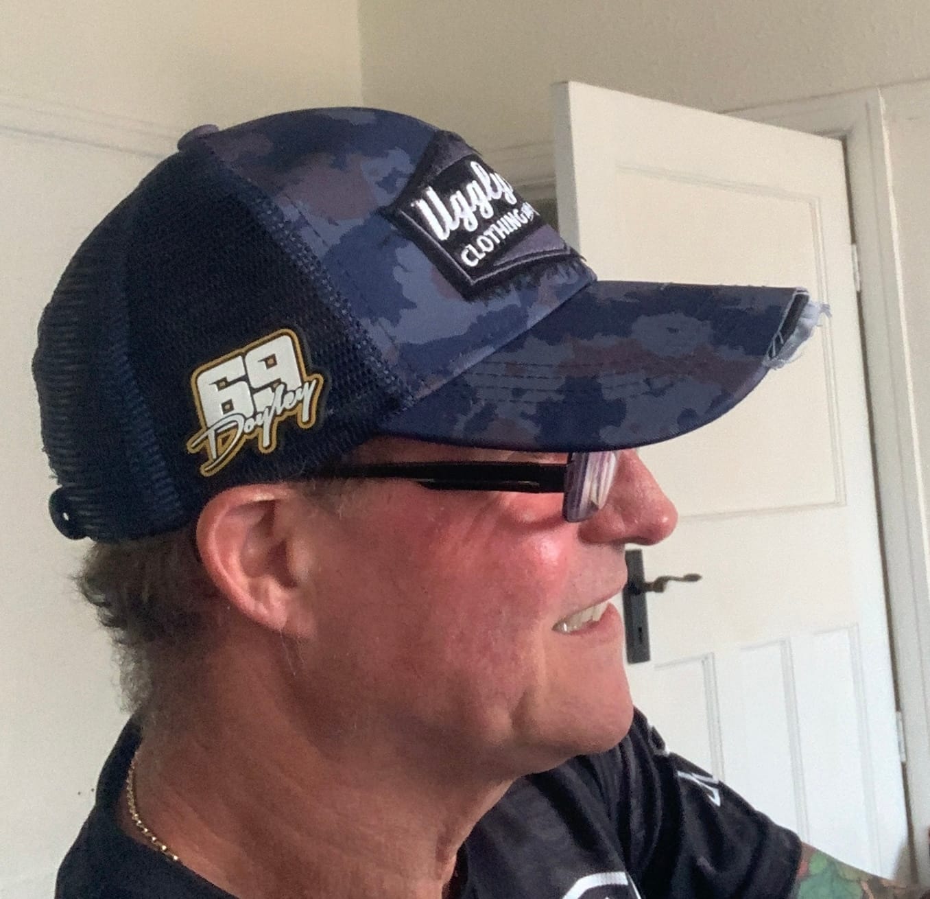 Customer photo review of Blue Camo Diamond Trucker Hat