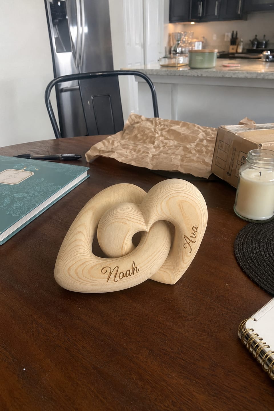 Customer photo review of Two Hearts Together - Personalized Wooden Heart Sculpture - Romantic Gift For Couple, Husband, Wife