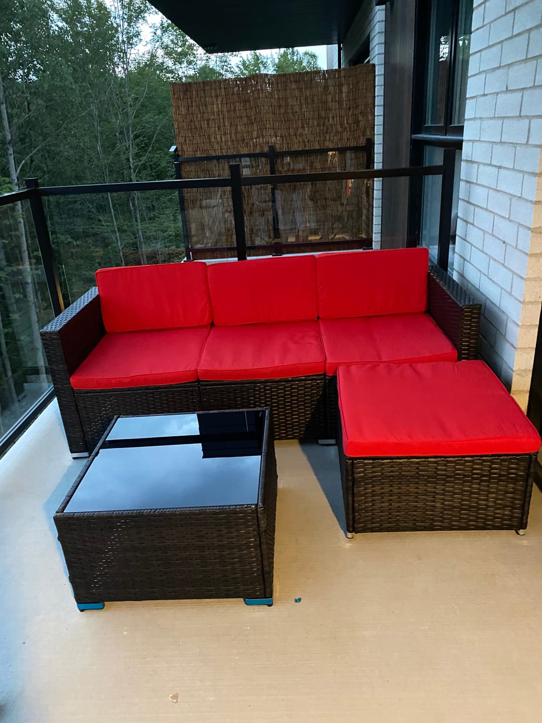 Customer photo review of Aosom 3 Piece PE Rattan Patio Furniture Set with Glass Table