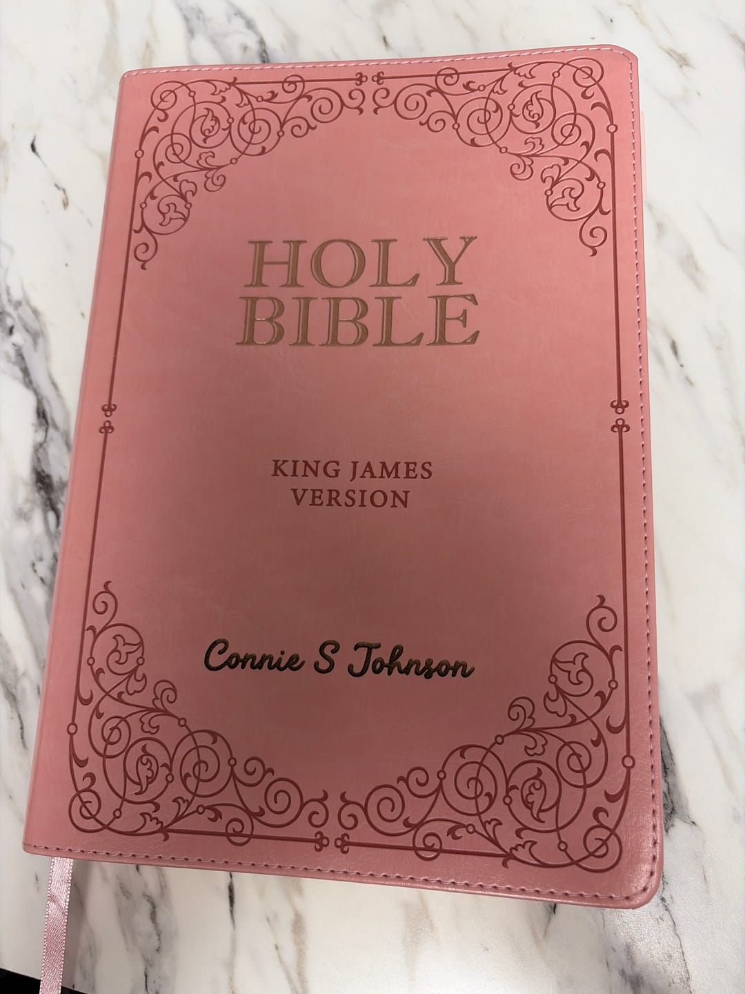 Customer photo review of Pink KJV Bible with Engraving and Tab Options