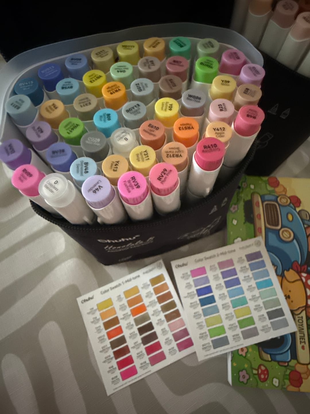 Customer photo review of Ohuhu Honolulu 48 Mid-tone Colors Dual Tips Alcohol Art Markers (New Color Codes)
