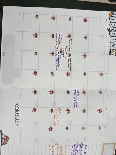Reviewer's journal page featuring Red Riding Hood planner stickers used to track dates on a calendar.