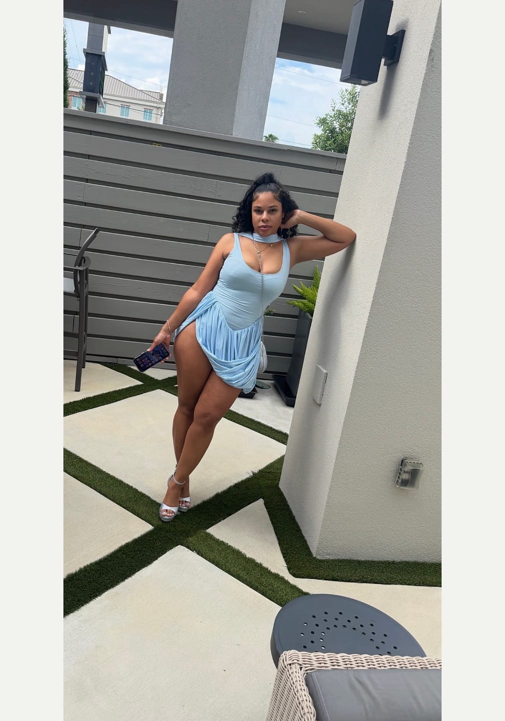 Customer photo review of Astral Muse Ruched Mini Dress Blue