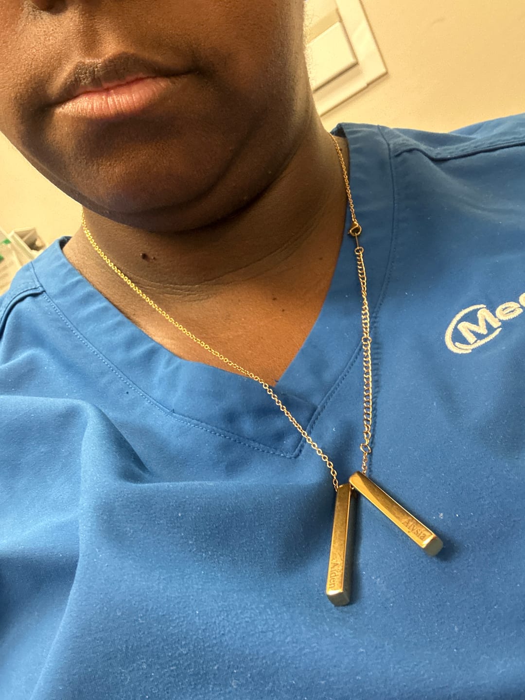 Customer photo review of Engraved 3D Bar Necklace