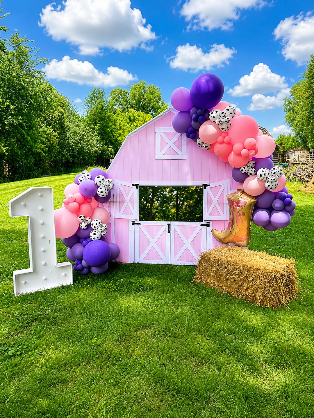Customer photo review of 7x7ft Barn Backdrop Stand | Birthday Party Decoration Prop