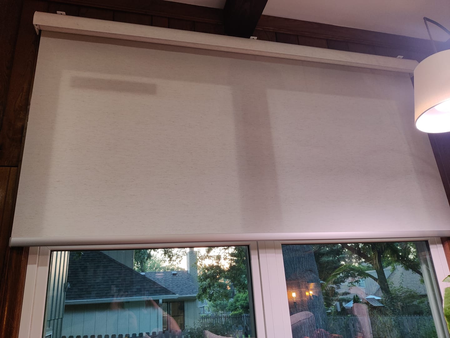 Customer photo review of SmartWings Motorized Light Filtering Roller Shades 70% Blackout Linen