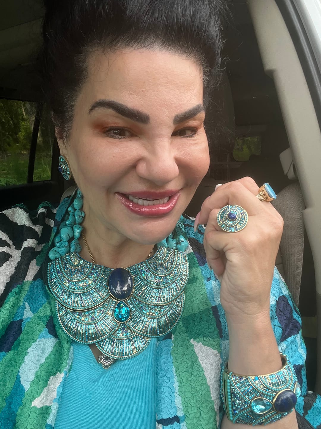 Customer photo review of HEIDI DAUS® "Fantastic Fusion" Authentic Turquoise & Lapis Statement  Necklace