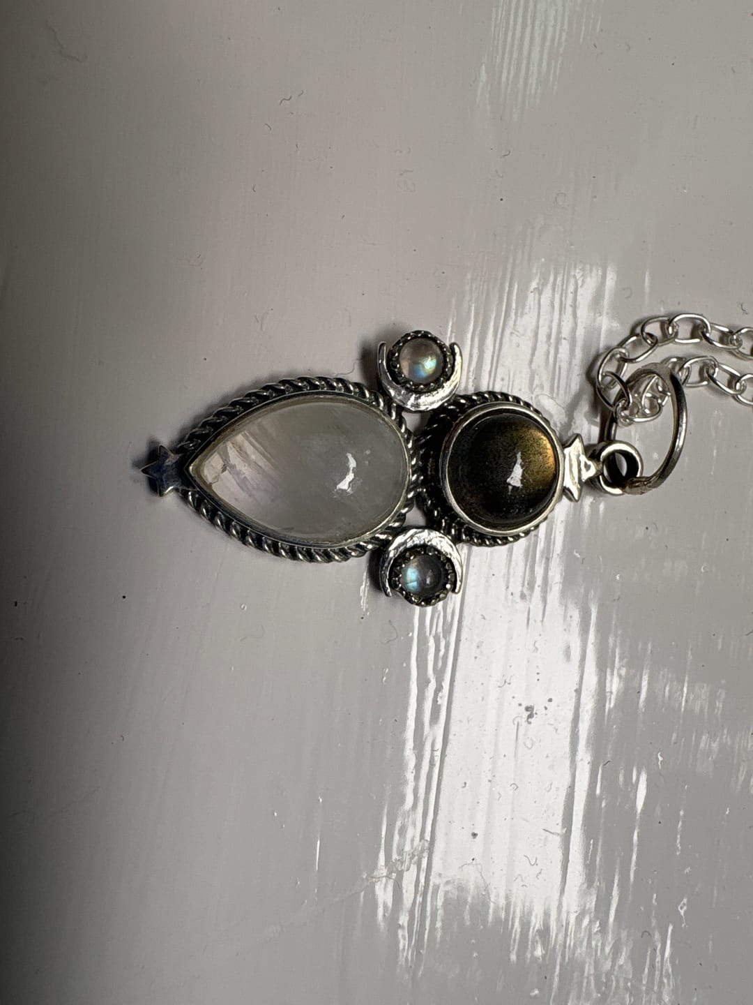 Customer photo review of Labradorite and Moonstone Celestial Necklace