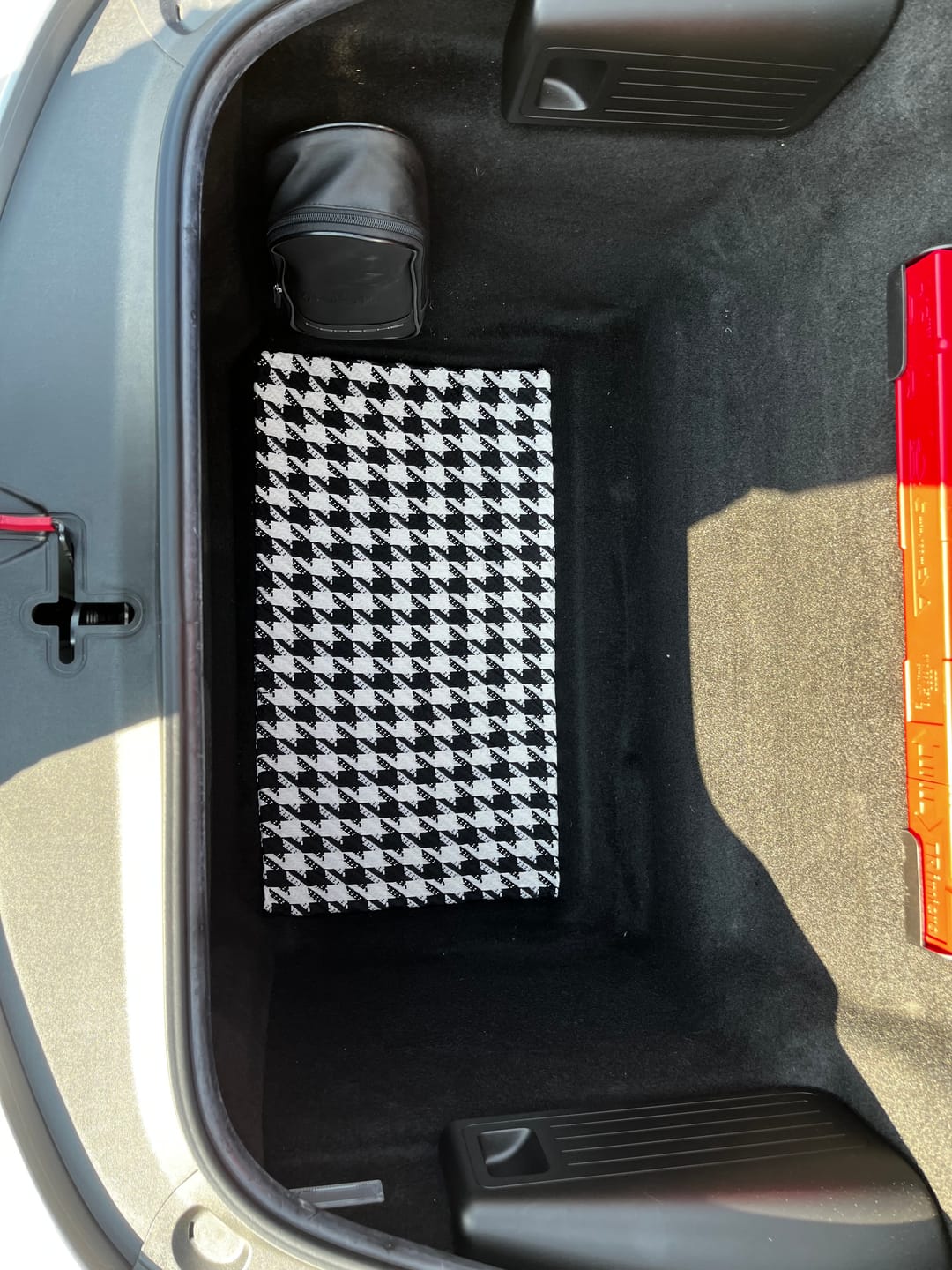 Customer photo review of Black and White Dogtooth Loose Weave Fabric