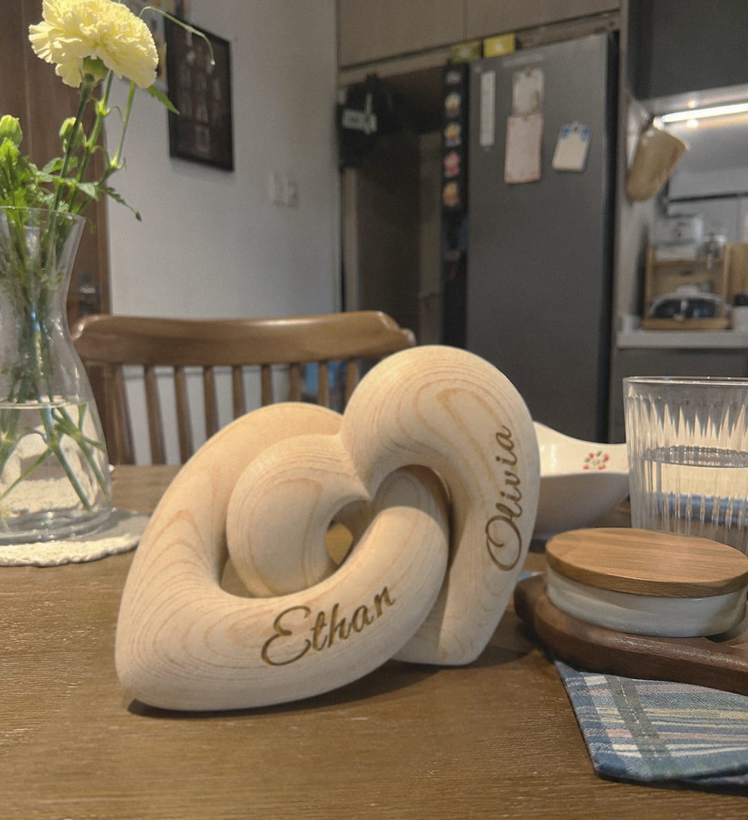 Customer photo review of Two Hearts Together - Personalized Wooden Heart Sculpture - Romantic Gift For Couple, Husband, Wife