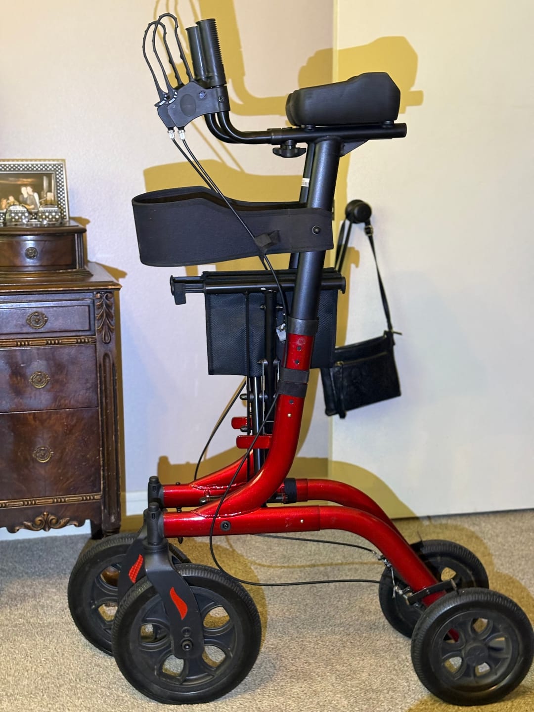 Customer photo review of HFK-9210KDB Dual-Brake All Terrain Rollator Walker with Seat and 12" Wheels