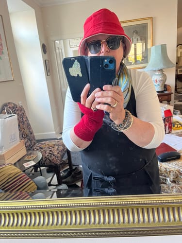Customer photo review of Berry Red and Ivory Reversible Cashmere Bucket Hat Medium