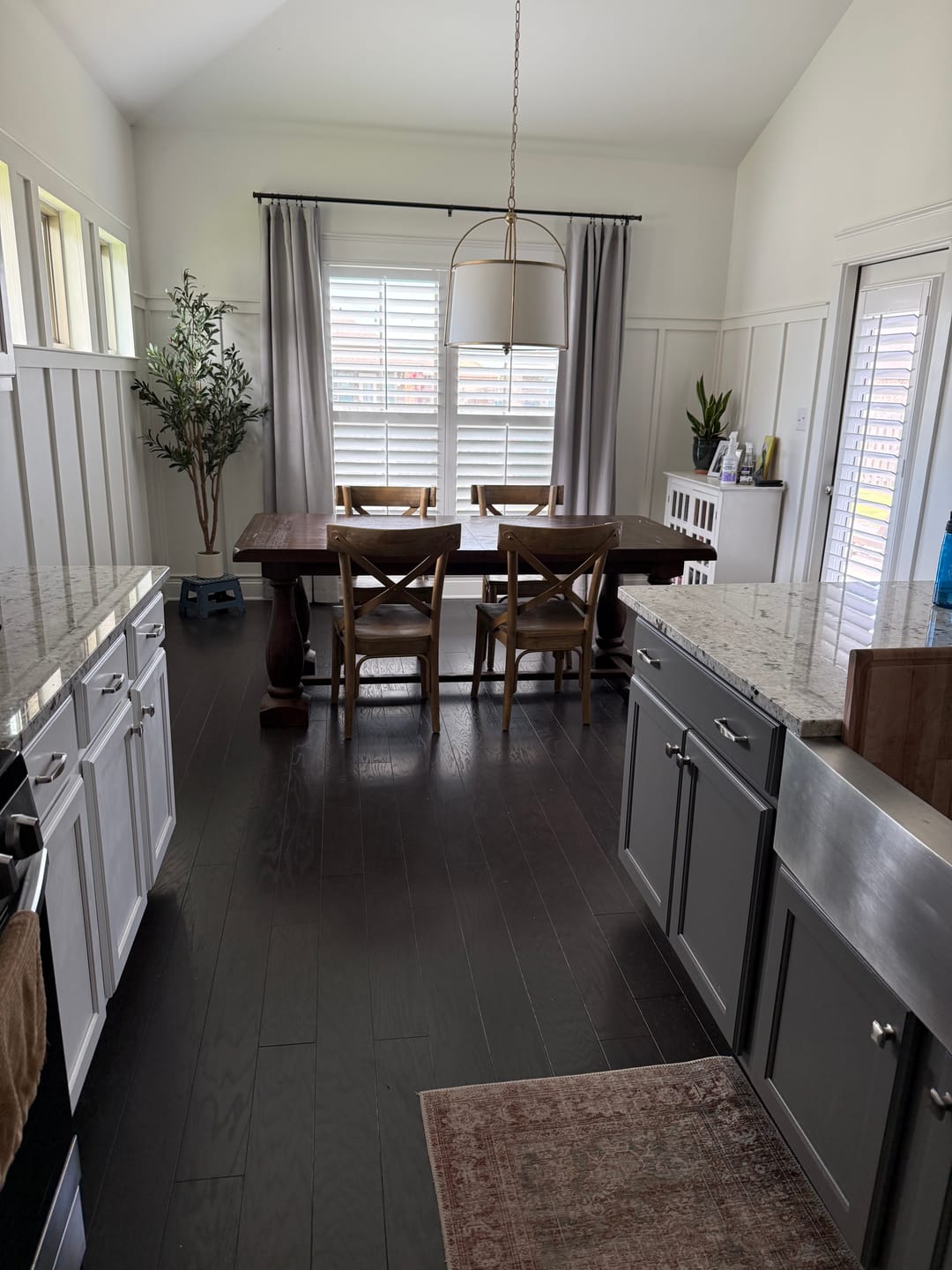 Customer photo review of 4-Light Distressed Gold White Linen Drum Lantern Pendant