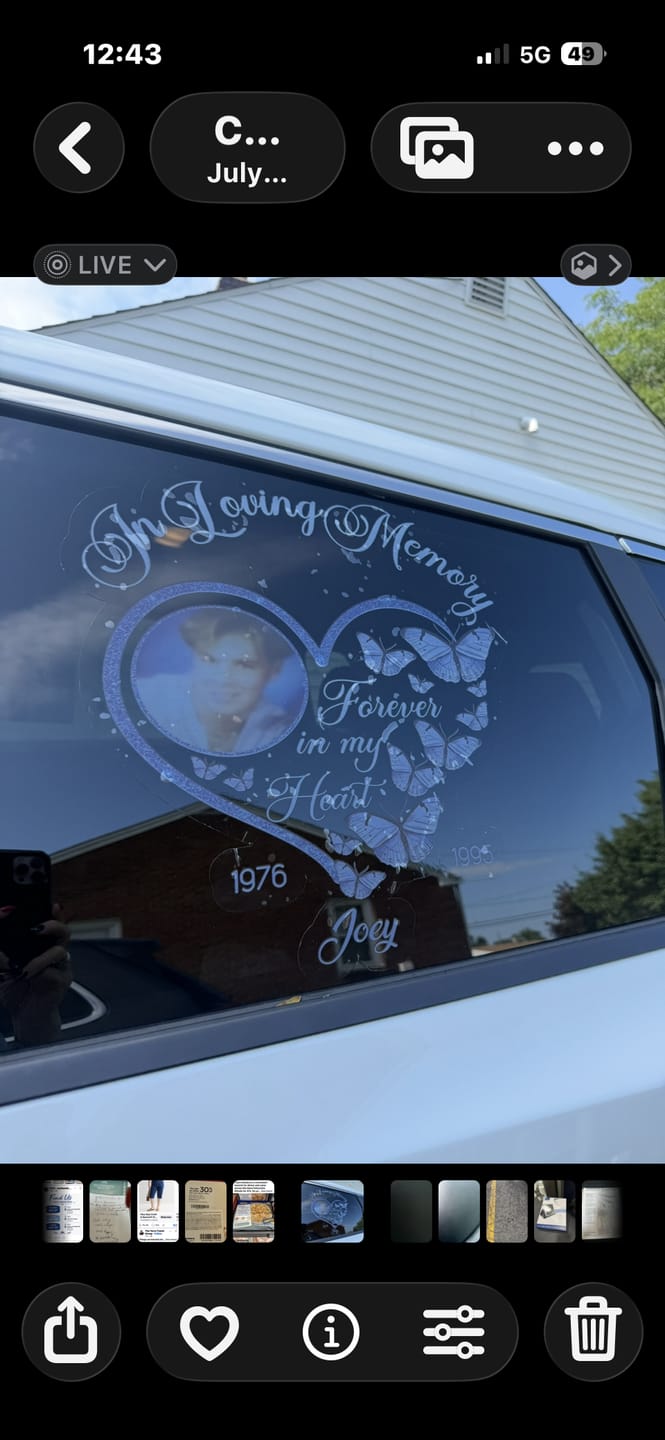 Customer photo review of In Loving Memory Sparkling Heart Memorial Butterflies Personalized Decal