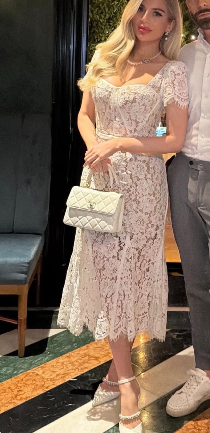 Customer photo review of Short Sleeved Lace Dress With Delicate Matching Waist Belt - White