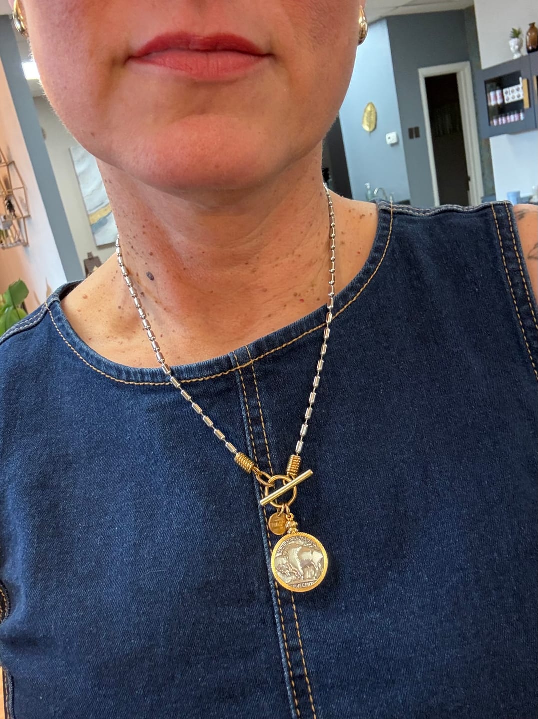 Customer photo review of Buffalo nickel necklace